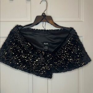 SLNY Black and Gold Sequin Capelet | One Size